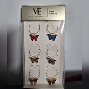 Modern Expression Butterfly wine charms Set of 6. NWT.